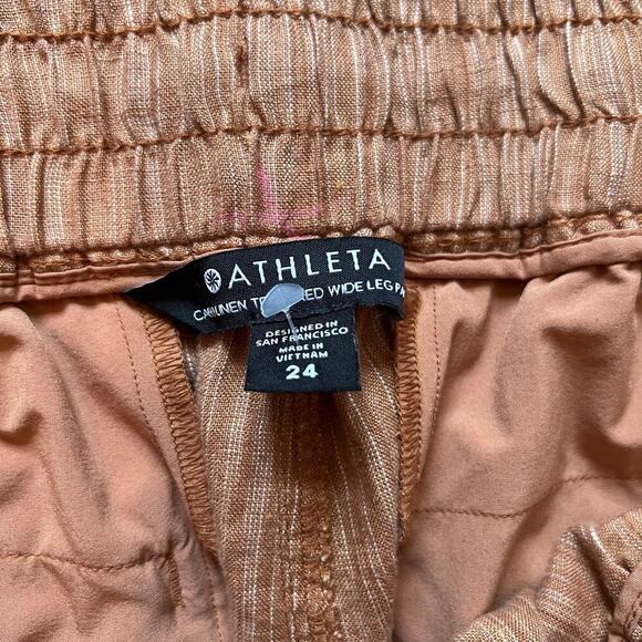 Athleta Women’s Plus Size Cabo Linen Textured Wide Leg Pants Tan Size 24 - Picture 4 of 9